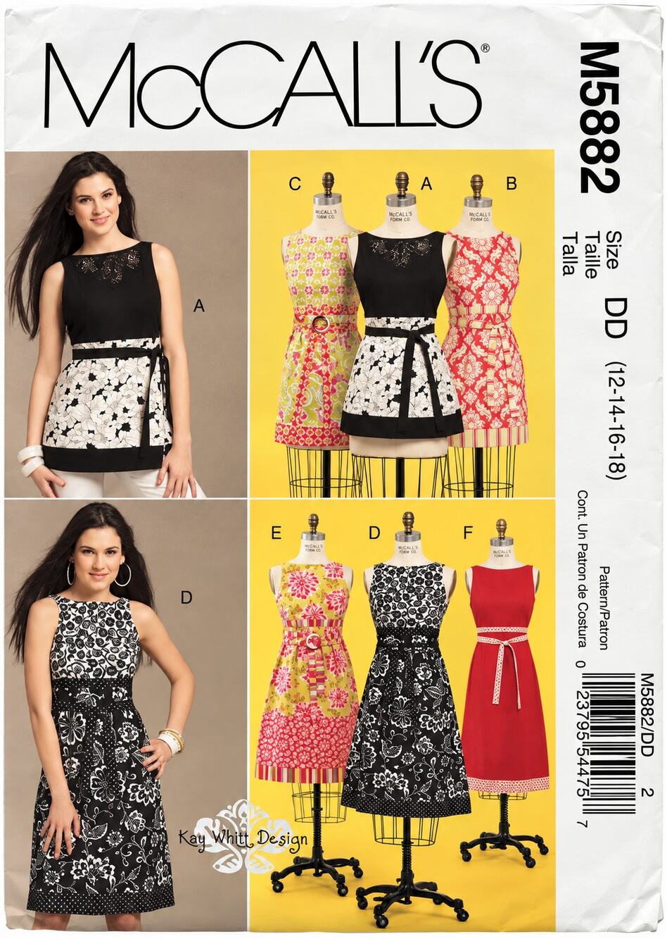 McCalls Sewing Pattern M5882 Sleeveless Dress & Top Size 12-18 Uncut
